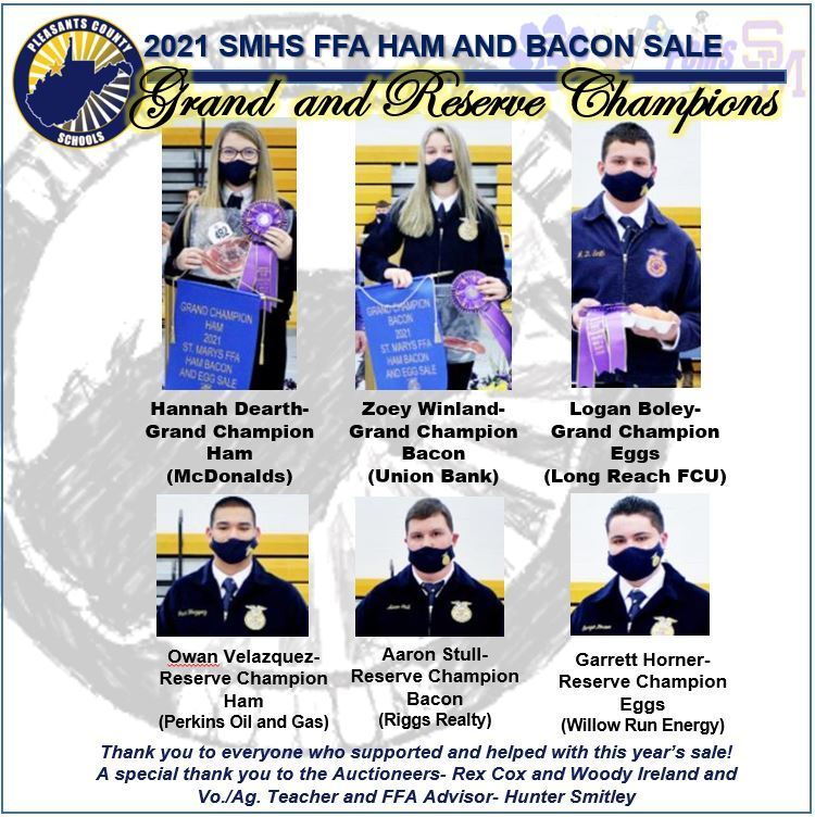 pictures of students who recieved grand champion and reserve champion awards at the Ham and Bacon Sale.