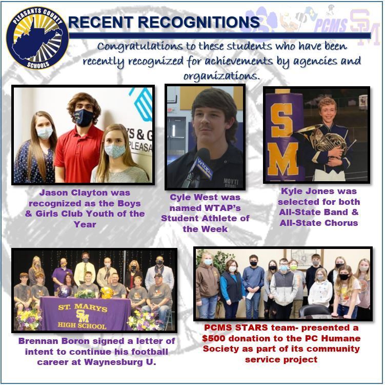 Pictures of students who have been recently recognized for achievements.