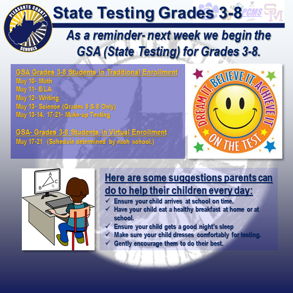 TESTING SCHEDULE FOR GRADES 3-8