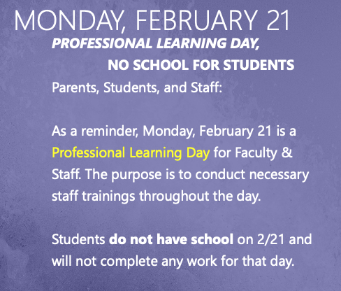 No School for Students on 2/21