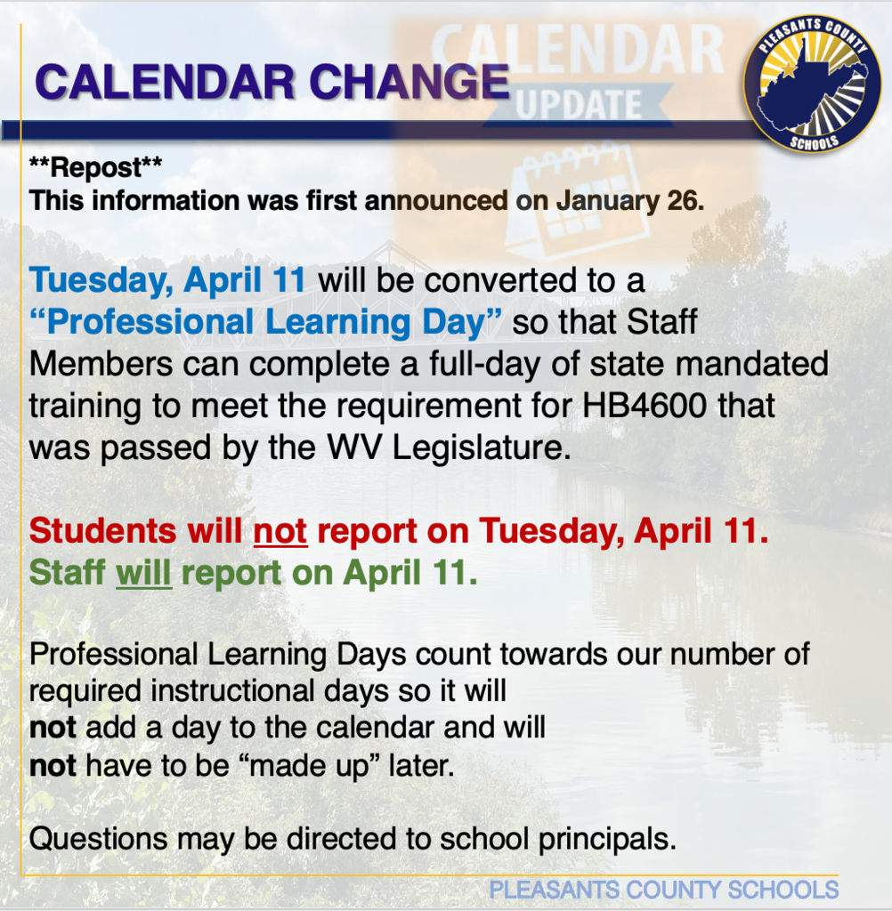 Students will not report on Tuesday, April 11