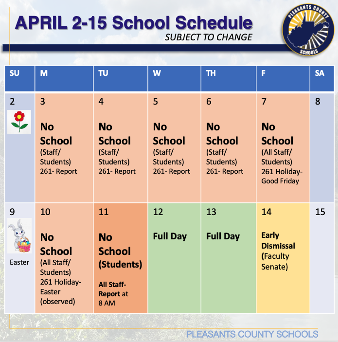 April 2-15 school schedule